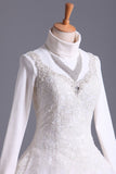 Muslim Wedding Dress Sweetheart A Line Court Train With Applique & Sash Beaded