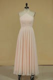 Spaghetti Straps Bridesmaid Dresses Sweep Train Chiffon A Line