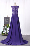 Scoop Prom Dresses A Line Chiffon With Ruffles And Applique