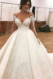 Ball Gown Tulle Wedding Dresses Long Sleeves Appliques Beadings