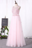 Floor Length A Line Scoop Evening Dresses Tulle Zipper Back