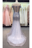 Prom Dress Off The Shoulder Sweep Train Mermaid Tulle Beads&Sequins