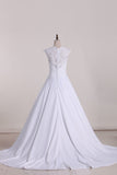 Wedding Dresses Scoop With Applique And Sash A Line Stretch Satin