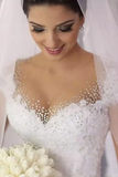 A Line Scoop Wedding Dresses Tulle With Applique And Beads Court Train