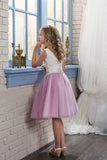 Bicolor Scoop Tulle & Lace A Line Knee Length Flower Girl Dresses