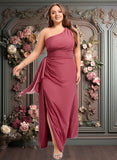 Kaylynn A-line One Shoulder Floor-Length Chiffon Bridesmaid Dress With Ruffle JLP0025824