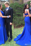 Simple Spaghetti Straps Long Open Back Royal Blue Prom Dresses For Teens