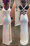 Sexy Sequins Mermaid Sweetheart Sleeveless with Slit Criss Cross Long Evening Dresses JS998