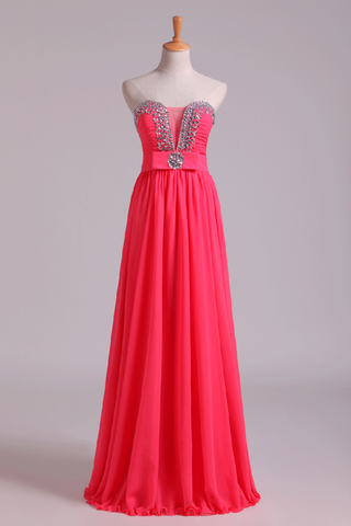 Prom Dresses Sweetheart A Line Chiffon With Ruffles Floor Length