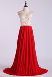 V Neck Prom Dresses A Line Beaded Bodice Sweep Train Chiffon And Tulle