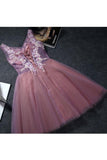 Homecoming Dresses A Line V Neck Tulle With Applique And Handmade Flowers