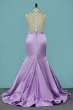 Sexy Mermaid/Trumpet Prom Dresses Scoop Satin With Beadings