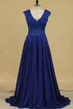 Prom Dresses A Line V Neck With Applique Chiffon