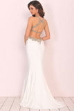 Prom Dresses Scoop Beaded Bodice Mermaid Spandex Open Back