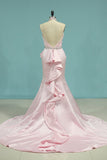 Prom Dresses Scoop Mermaid Satin Court Train With Beads&Belt