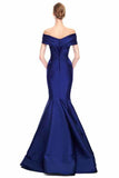 Satin Off The Shoulder Evening Dresses Mermaid Satin Sweep Train