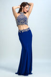 Halter Prom Dresses Beaded Bodice With Slit