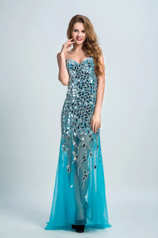 Sweetheart Prom Dresses Sheath With Beading Sweep Train