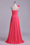 One Shoulder A Line Bridesmaid Dress With Handmade Flowers Chiffon