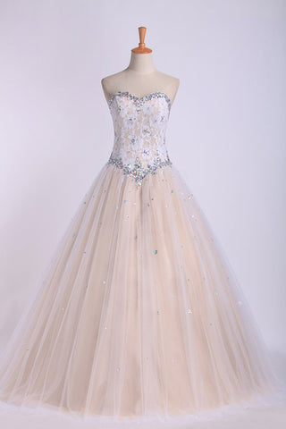 Quinceanera Dresses Sweetheart Beaded Neckline And Waistline Ball Gown Floor-Length Tulle&Lace