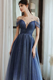 Charming A Line Blue Ombre Tulle Prom Dresses with Open Back, Evening SJS15622