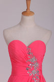 Prom Dresses Sheath/Column Sweetheart Asymmetrical With Beading Chiffon