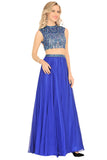 Two-Piece High Neck Beaded Bodice A Line Chiffon Prom Dresses