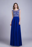 Hot Selling Prom Dresses Dark Royal Blue A-Line Scoop Floor-Length Chiffon