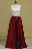 Prom Dresses A-Line Scoop Floor-Length Satin & Lace Open Back