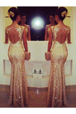 Scoop Mermaid Prom Dresses Sequins With Applique Floor Length Long Sleeves