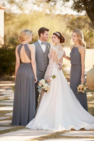 Sexy Open Back Spaghetti Straps A Line Chiffon Bridesmaid Dresses