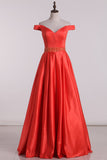 New Arrival Off The Shoulder Prom Dresses A Line Satin With Beads