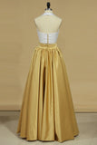 Bicolor Two-Piece Halter A Line Prom Dresses Satin Floor Length