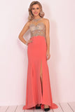 Mermaid Scoop Chiffon Prom Dresses With Beads And Slit