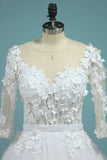 Wedding Dresses V Neck Mid-Length Sleeves Tulle With Applique