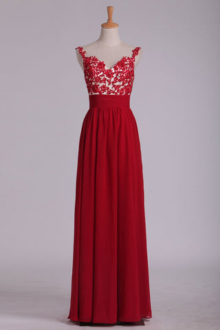 Prom Dress Spaghetti Straps A Line Chiffon With Applique And Beads