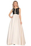 A Line Scoop Satin Prom Dresses With Sequins&Bow Floor Length