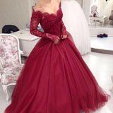 Charming Prom Dress Long Prom Dress Gowns Long Sleeve Tulle Evening Dress Women Dress JS844