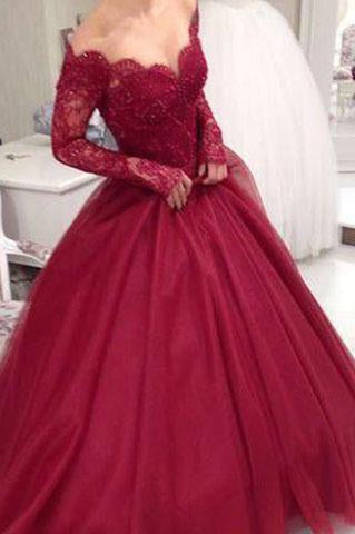 Charming Prom Dress Long Prom Dress Gowns Long Sleeve Tulle Evening Dress Women Dress JS844