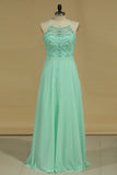 A Line Prom Dresses Spaghetti Straps Beaded Bodice Chiffon