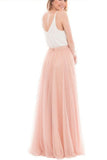 Bridesmaid Dresses V Neck Tulle Floor Length A Line Bicolor