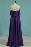 Chiffon Boat Neck Bridesmaid Dresses A Line Sweep Train