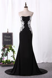 Evening Dresses Spandex Scoop Mermaid With Applique Sweep Train