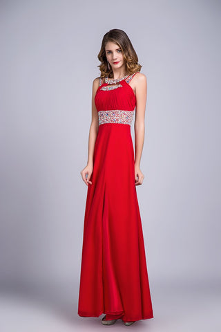 Scoop Prom Dresses A Line Sweep/Brush Red Open Back