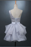 A Line Homecoming Dresses One Shoulder With Sash Organza & Lace