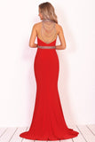 Prom Dresses Mermaid High Neck Spandex With Beading Sweep Train