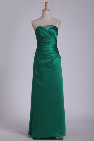 New Arrival Bridesmaid Dresses Strapless A Line Satin With Beads And Ruffles Floor Length