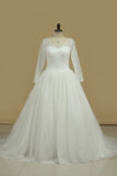 Wedding Dresses A-Line V-Neck Chapel Train Tulle Long Sleeves