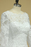 A Line Long Sleeves White Lace Appliques Satin Beads Open Back Wedding Dresses JS815