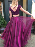 Two Piece Prom Dress Tulle Beaded Prom Dresses Long Prom Dress Evening Dress 176